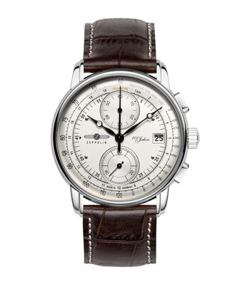Montre ZEPPELIN 100 JAHRE ZEPPELIN Homme 8670-1 Analogue Cadran MINERAL Blanc Bracelet Cuir Brun Boucle ardillon Etanchéité 5ATM