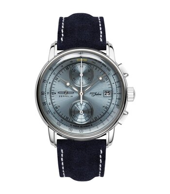 Montre ZEPPELIN 100 JAHRE ZEPPELIN Homme 8670-4 Analogique Cadran Minéral Argenté Bracelet Cuir Bleu Boucle ardillon Etanchéité 5 BAR