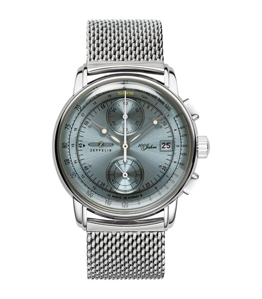 Montre ZEPPELIN 100 JAHRE ZEPPELIN Homme 8670M-4 Analogue Cadran MINERAL Bleu Bracelet Acier inoxydable Argenté Boucle déployante Etanchéité 5BAR