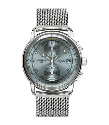 Montre ZEPPELIN 100 JAHRE ZEPPELIN Homme 8670M-4 Analogue Cadran MINERAL Bleu Bracelet Acier inoxydable Argenté Boucle déployante Etanchéité 5BAR