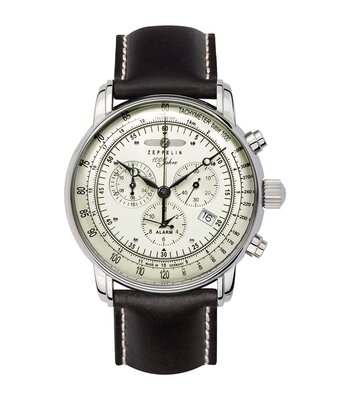 Montre ZEPPELIN 100 JAHRE ZEPPELIN Homme 8680-3 Analogue Cadran MINERAL Blanc Bracelet Cuir Noir Boucle ardillon Etanchéité 5ATM