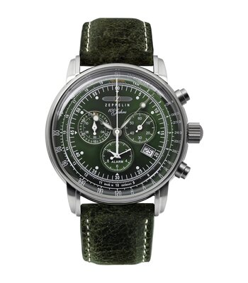 Montre ZEPPELIN 100 JAHRE ZEPPELIN Homme 8680-4 Analogue Cadran MINERAL Vert Bracelet Cuir Vert Boucle ardillon Etanchéité 5ATM