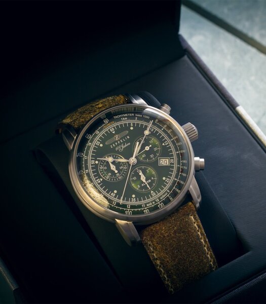 Montre ZEPPELIN 100 JAHRE ZEPPELIN Homme 8680-4 Analogue Cadran MINERAL Vert Bracelet Cuir Vert Boucle ardillon Etanchéité 5ATM