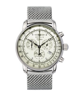 Montre ZEPPELIN 100 JAHRE ZEPPELIN Homme 8680M-3 Analogue Cadran MINERAL Blanc Bracelet Acier inoxydable Argenté Boucle déployante Etanchéité 5BAR