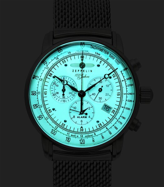 Montre ZEPPELIN 100 JAHRE ZEPPELIN Homme 8680M-3 Analogue Cadran MINERAL Blanc Bracelet Acier inoxydable Argenté Boucle déployante Etanchéité 5BAR