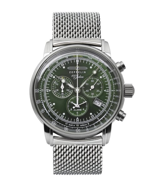 Montre ZEPPELIN 100 JAHRE ZEPPELIN Homme 8680M-4 Analogue Cadran MINERAL Vert Bracelet Milanais Acier BOUCLE DEPLOYANTE Etanchéité 5ATM
