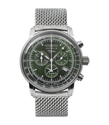 Montre ZEPPELIN 100 JAHRE ZEPPELIN Homme 8680M-4 Analogue Cadran MINERAL Vert Bracelet Milanais Acier BOUCLE DEPLOYANTE Etanchéité 5ATM