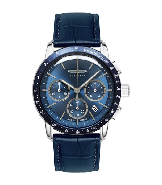Montre ZEPPELIN NEW YORK Homme 8878-3 Analogue Cadran MINERAL Bleu Bracelet Cuir Bleu Etanchéité 5BAR