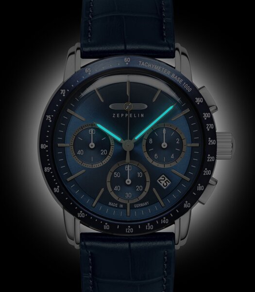 Montre ZEPPELIN NEW YORK Homme 8878-3 Analogue Cadran MINERAL Bleu Bracelet Cuir Bleu Etanchéité 5BAR