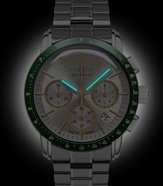 Montre ZEPPELIN NEW YORK Homme 8878MB-5 Analogue Cadran MINERAL Argenté Bracelet Acier inoxydable Argenté Etanchéité 5BAR