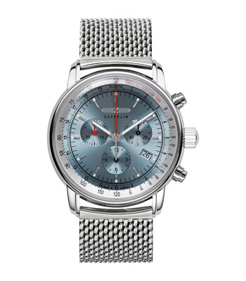 Montre ZEPPELIN LZ14 MARINE Homme 8886M-3 Analogue Cadran MINERAL Bleu Bracelet Acier inoxydable Argenté Boucle déployante Etanchéité 5BAR