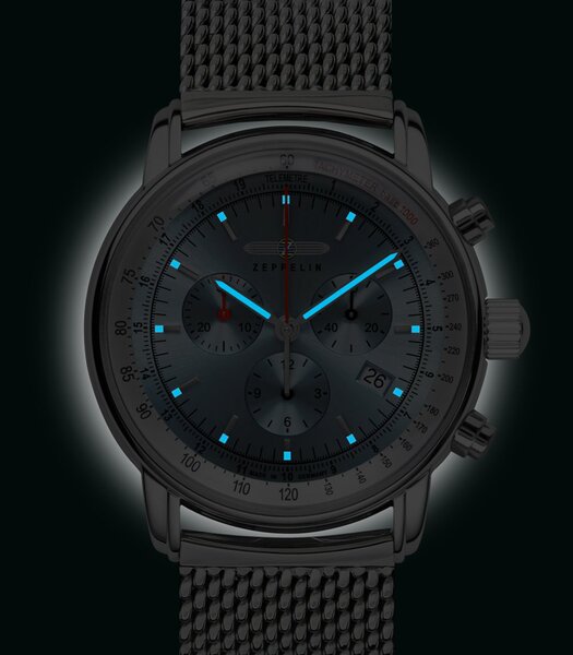Montre ZEPPELIN LZ14 MARINE Homme 8886M-3 Analogue Cadran MINERAL Bleu Bracelet Acier inoxydable Argenté Boucle déployante Etanchéité 5BAR