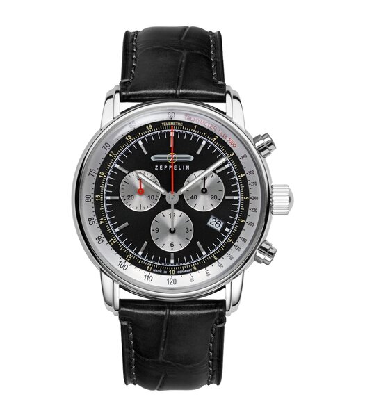 Montre ZEPPELIN LZ14 MARINE Homme 8888-2 Analogue Cadran MINERAL Noir Bracelet Cuir Noir Boucle déployante Etanchéité 5BAR