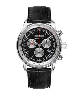Montre ZEPPELIN LZ14 MARINE Homme 8888-2 Analogue Cadran MINERAL Noir Bracelet Cuir Noir Boucle déployante Etanchéité 5BAR