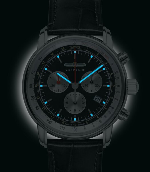 Montre ZEPPELIN LZ14 MARINE Homme 8888-2 Analogue Cadran MINERAL Noir Bracelet Cuir Noir Boucle déployante Etanchéité 5BAR