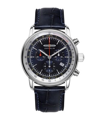 Montre ZEPPELIN LZ14 MARINE Homme 8888-3 Analogue Cadran MINERAL Bleu Bracelet Cuir Bleu Boucle déployante Etanchéité 5BAR