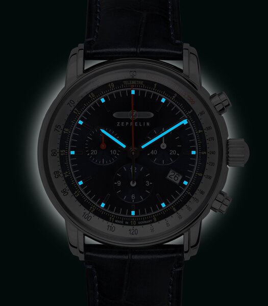Montre ZEPPELIN LZ14 MARINE Homme 8888-3 Analogue Cadran MINERAL Bleu Bracelet Cuir Bleu Boucle déployante Etanchéité 5BAR