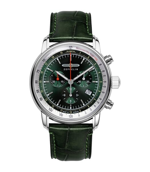 Montre ZEPPELIN LZ14 MARINE Homme 8888-4 Analogue Cadran MINERAL Vert Bracelet Cuir Vert Boucle déployante Etanchéité 5BAR