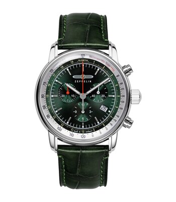 Montre ZEPPELIN LZ14 MARINE Homme 8888-4 Analogue Cadran MINERAL Vert Bracelet Cuir Vert Boucle déployante Etanchéité 5BAR