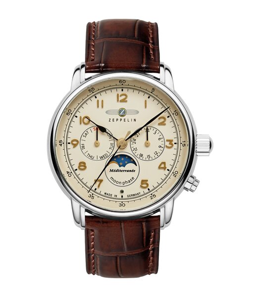 Montre ZEPPELIN MEDITERRANEE Homme 9636-5 Analogue Cadran MINERAL Beige Bracelet Cuir Brun Boucle déployante Etanchéité 5BAR