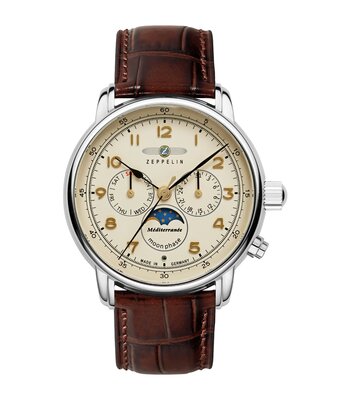 Montre ZEPPELIN MEDITERRANEE Homme 9636-5 Analogue Cadran MINERAL Beige Bracelet Cuir Brun Boucle déployante Etanchéité 5BAR