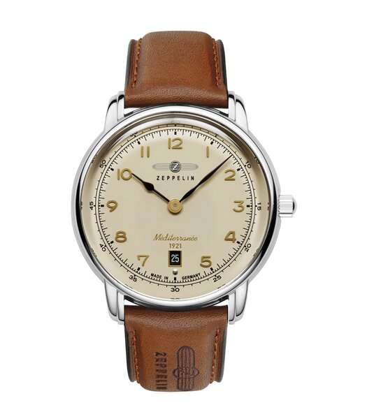Montre ZEPPELIN MEDITERRANEE Homme 9640-5 Analogue Cadran MINERAL Beige Bracelet Cuir Brun Etanchéité 5BAR