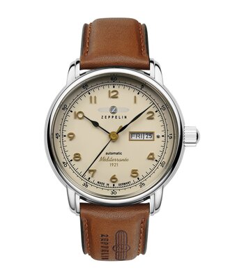 Montre ZEPPELIN MEDITERRANEE Homme 9664-5 Analogue Cadran MINERAL Beige Bracelet Cuir Brun Boucle déployante Etanchéité 5BAR