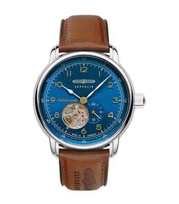 Montre ZEPPELIN MEDITERRANEE - BLUE Homme 9666-3 Analogue Cadran MINERAL Bleu Bracelet Cuir Brun Boucle ardillon Etanchéité 5BAR
