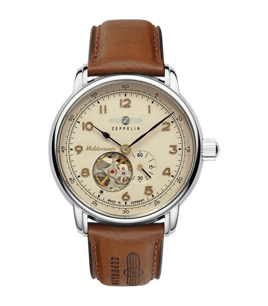Montre ZEPPELIN MEDITERRANEE Homme 9666-5 Analogue Cadran MINERAL Beige Bracelet Cuir Brun Boucle déployante Etanchéité 5BAR