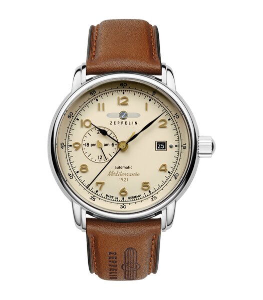 Montre ZEPPELIN MEDITERRANEE Homme 9668-5 Analogue Cadran MINERAL Beige Bracelet Cuir Brun Boucle déployante Etanchéité 5BAR