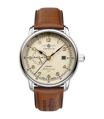 Montre ZEPPELIN MEDITERRANEE Homme 9668-5 Analogue Cadran MINERAL Beige Bracelet Cuir Brun Boucle déployante Etanchéité 5BAR