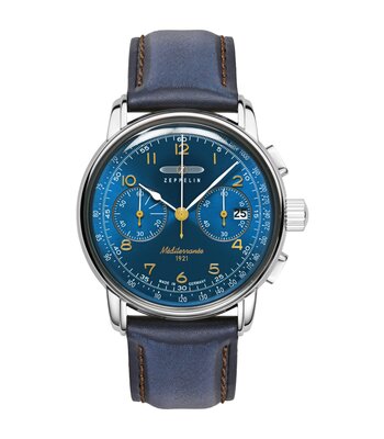 Montre ZEPPELIN MEDITERRANEE - BLUE Homme 9670-3 Analogue Cadran MINERAL Bleu Bracelet Cuir Bleu Boucle ardillon Etanchéité 5BAR