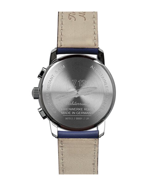 Montre ZEPPELIN MEDITERRANEE - BLUE Homme 9670-3 Analogue Cadran MINERAL Bleu Bracelet Cuir Bleu Boucle ardillon Etanchéité 5BAR
