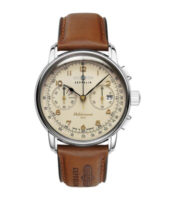 Montre ZEPPELIN MEDITERRANEE Homme 9670-5 Analogue Cadran MINERAL Beige Bracelet Cuir Brun Boucle déployante Etanchéité 5BAR