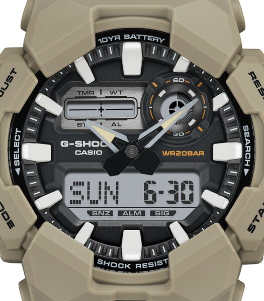Montre CASIO G-SHOCK Homme GA-010-5AER Analogue-Digital Cadran MINERAL Noir Bracelet Résine Beige Etanchéité 20BAR