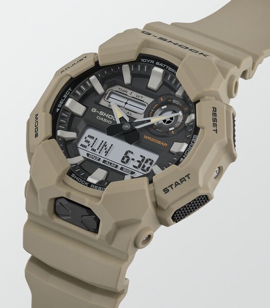 Montre CASIO G-SHOCK Homme GA-010-5AER Analogue-Digital Cadran MINERAL Noir Bracelet Résine Beige Etanchéité 20BAR
