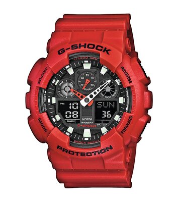 Montre CASIO G-SHOCK Homme GA-100B-4AER Analogue-Digital Cadran MINERAL Noir Bracelet RESINE Rouge Boucle ardillon Etanchéité 20BAR