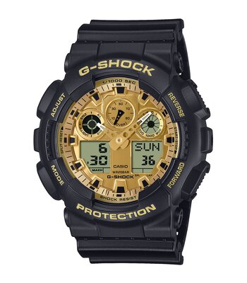 Montre CASIO G-SHOCK Homme GA-100GGB-1A9ER Analogue-Digital Cadran MINERAL Or Bracelet Résine Noir Etanchéité 20BAR