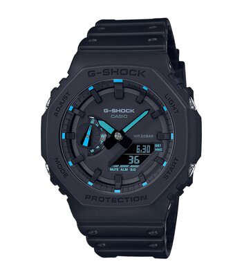 Montre CASIO G-SHOCK Homme GA-2100-1A2ER Analogue-Digital Cadran MINERAL Bleu Bracelet Résine Noir Boucle ardillon Etanchéité 20BAR