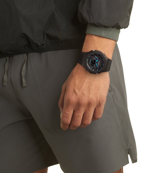 Montre CASIO G-SHOCK Homme GA-2100-1A2ER Analogue-Digital Cadran MINERAL Bleu Bracelet Résine Noir Boucle ardillon Etanchéité 20BAR