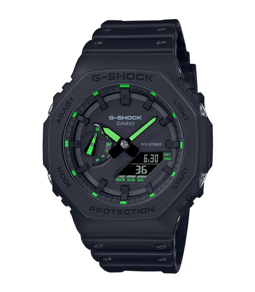Montre CASIO G-SHOCK Homme GA-2100-1A3ER Analogue-Digital Cadran MINERAL Vert Bracelet Résine Noir Boucle ardillon Etanchéité 20BAR