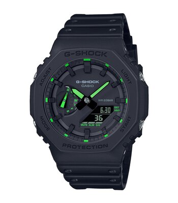 Montre CASIO G-SHOCK Homme GA-2100-1A3ER Analogue-Digital Cadran MINERAL Vert Bracelet Résine Noir Boucle ardillon Etanchéité 20BAR