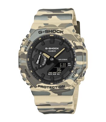Montre CASIO G-SHOCK Homme GA-2100CM-5AER Analogue-Digital Cadran MINERAL Noir Bracelet Résine Beige Etanchéité 20BAR