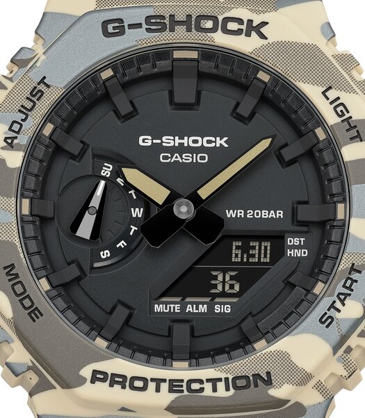 Horloge CASIO G-SHOCK Heren GA-2100CM-5AER Analoog-digitaal Behuizing MINERAAL Zwart Bracelette Hars Beige Etanchéiteiten 20BAR