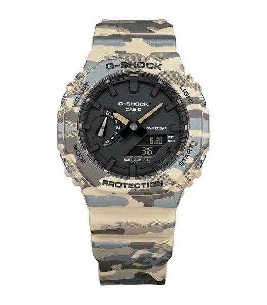 Horloge CASIO G-SHOCK Heren GA-2100CM-5AER Analoog-digitaal Behuizing MINERAAL Zwart Bracelette Hars Beige Etanchéiteiten 20BAR