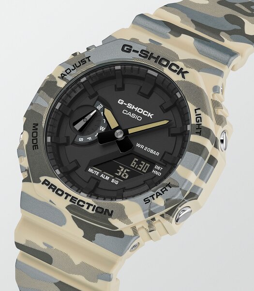 Horloge CASIO G-SHOCK Heren GA-2100CM-5AER Analoog-digitaal Behuizing MINERAAL Zwart Bracelette Hars Beige Etanchéiteiten 20BAR