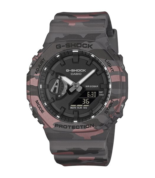 Montre CASIO G-SHOCK Homme GA-2100CM-8AER Analogue-Digital Cadran MINERAL Noir Bracelet Résine Gris Etanchéité 20BAR