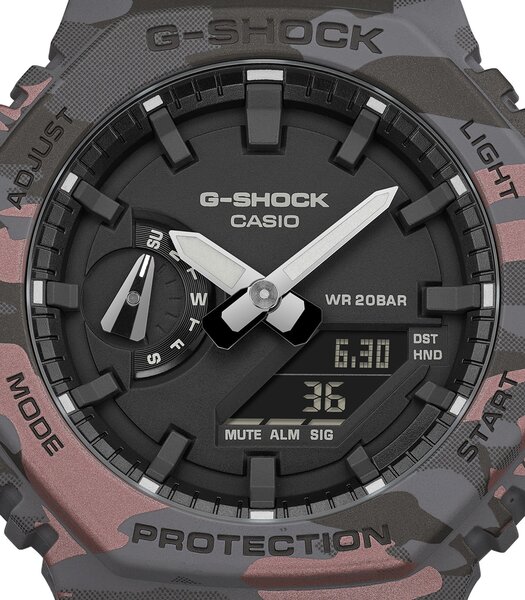 Montre CASIO G-SHOCK Homme GA-2100CM-8AER Analogue-Digital Cadran MINERAL Noir Bracelet Résine Gris Etanchéité 20BAR