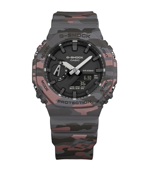 Montre CASIO G-SHOCK Homme GA-2100CM-8AER Analogue-Digital Cadran MINERAL Noir Bracelet Résine Gris Etanchéité 20BAR