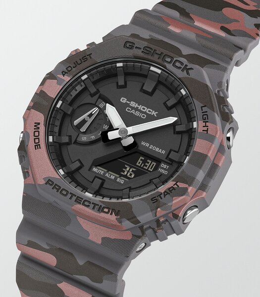 Montre CASIO G-SHOCK Homme GA-2100CM-8AER Analogue-Digital Cadran MINERAL Noir Bracelet Résine Gris Etanchéité 20BAR